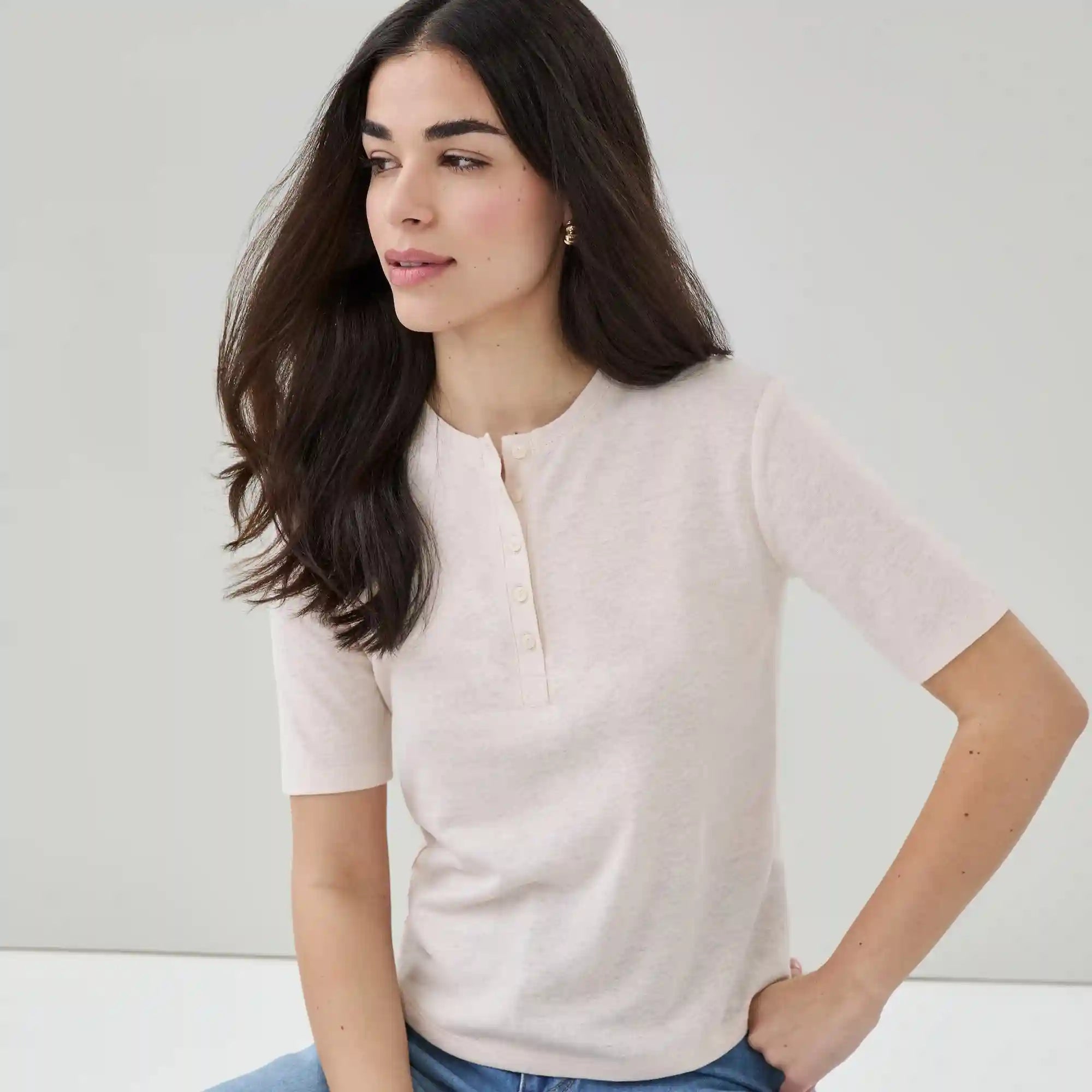 Linen Blend Henley T-Shirt
