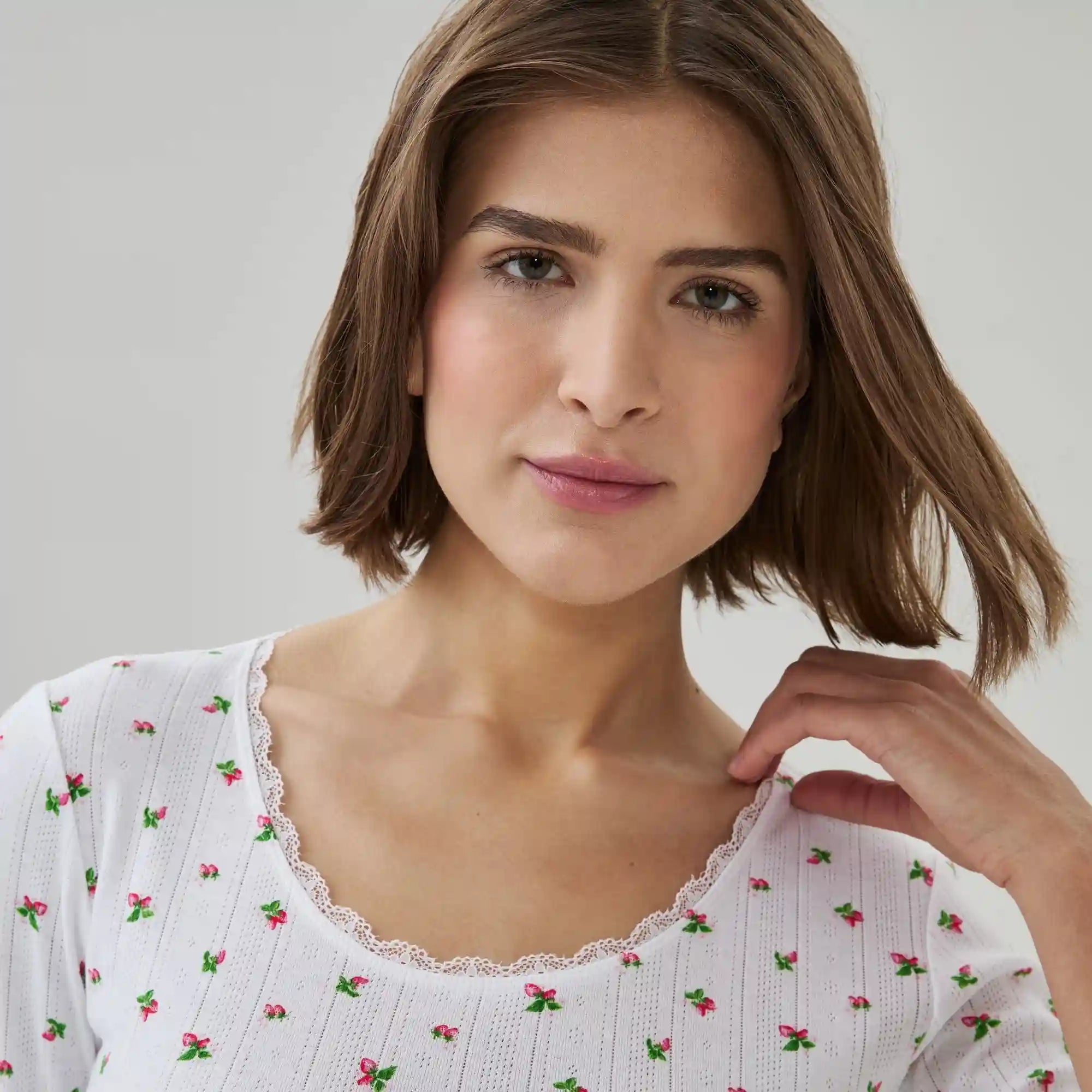Pointelle Printed Sleep Top