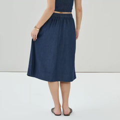Chambray Dark Wash Midi Skirt
