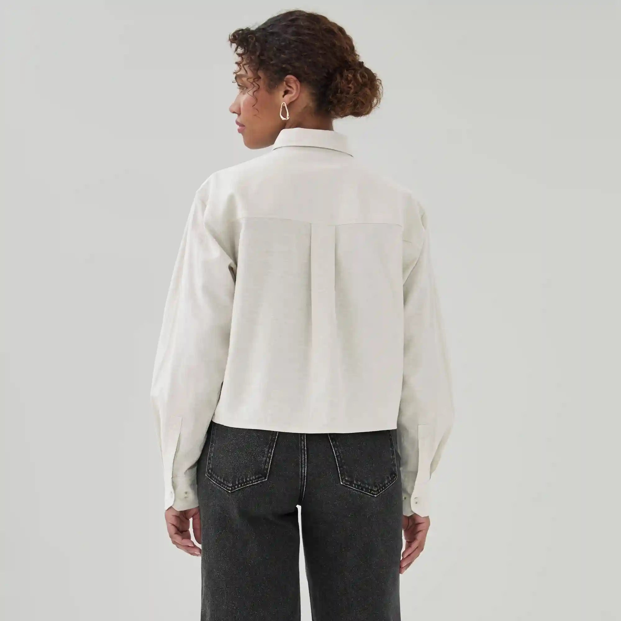 Linen Cotton Cropped Long Sleeve Shirt