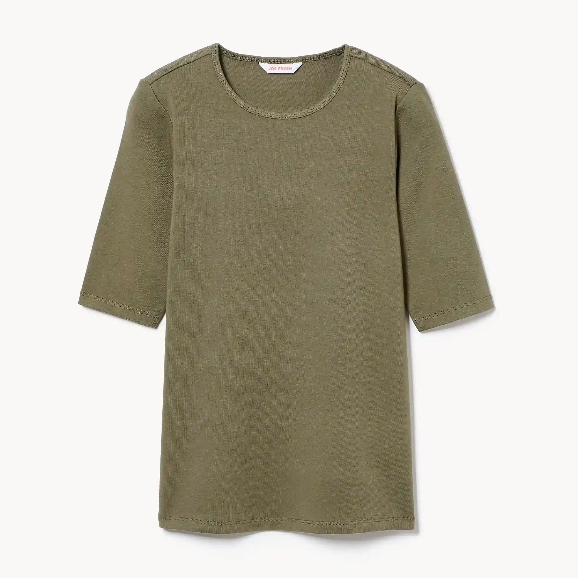 Ribbed Quarter Sleeve T-Shirt
