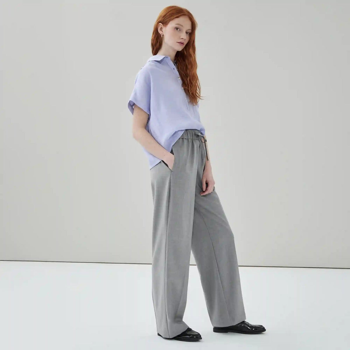 Wide Leg Pull-On Suit Pant