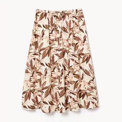 Linen Blend Printed Midi Skirt