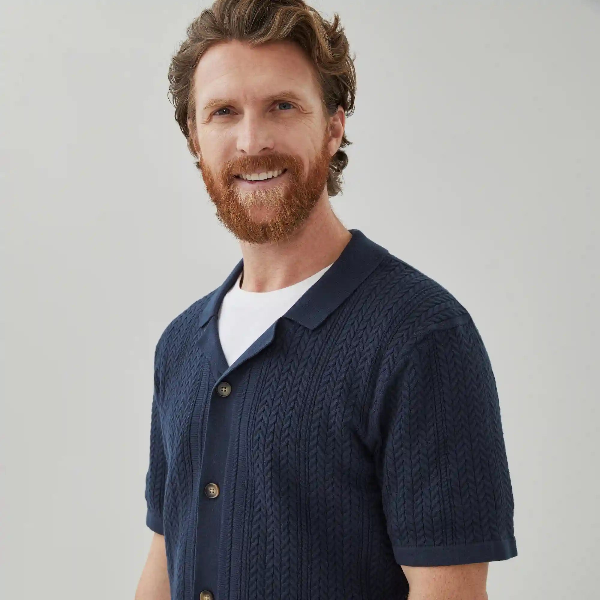 Men's Striped Button-Up Polo Sweater