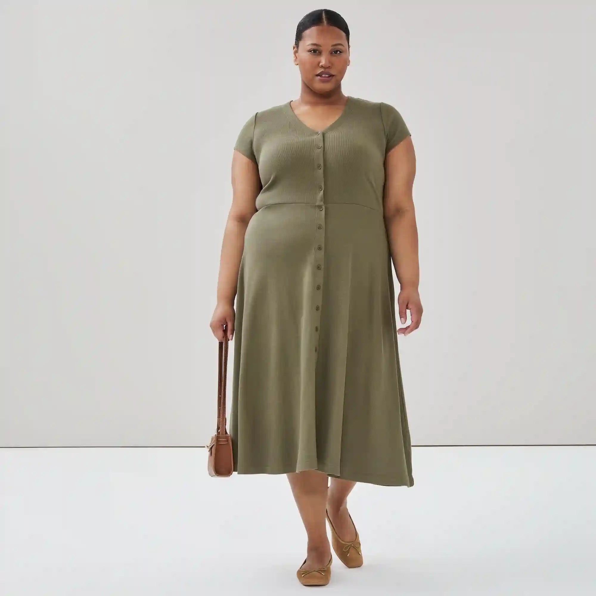 Women+ Button Front Midi Dress