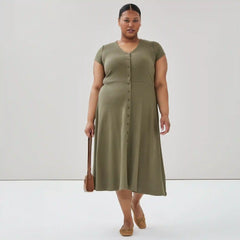 Women+ Button Front Midi Dress
