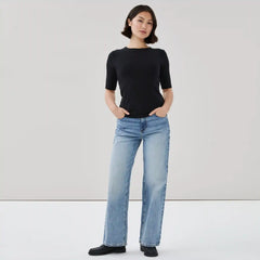 Ribbed Quarter Sleeve T-Shirt