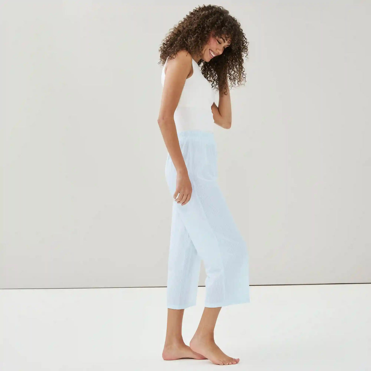 Seersucker Cropped Sleep Pant