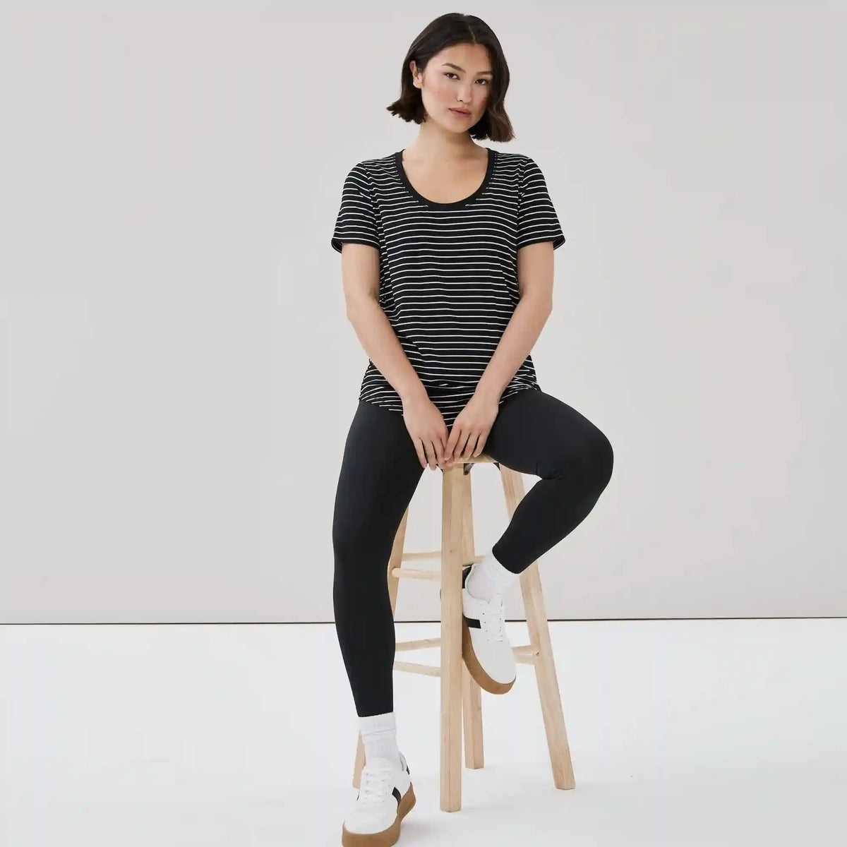 Active Scoop Neck Striped T-Shirt