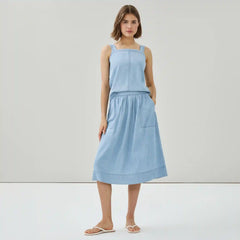 Chambray Light Wash Midi Skirt