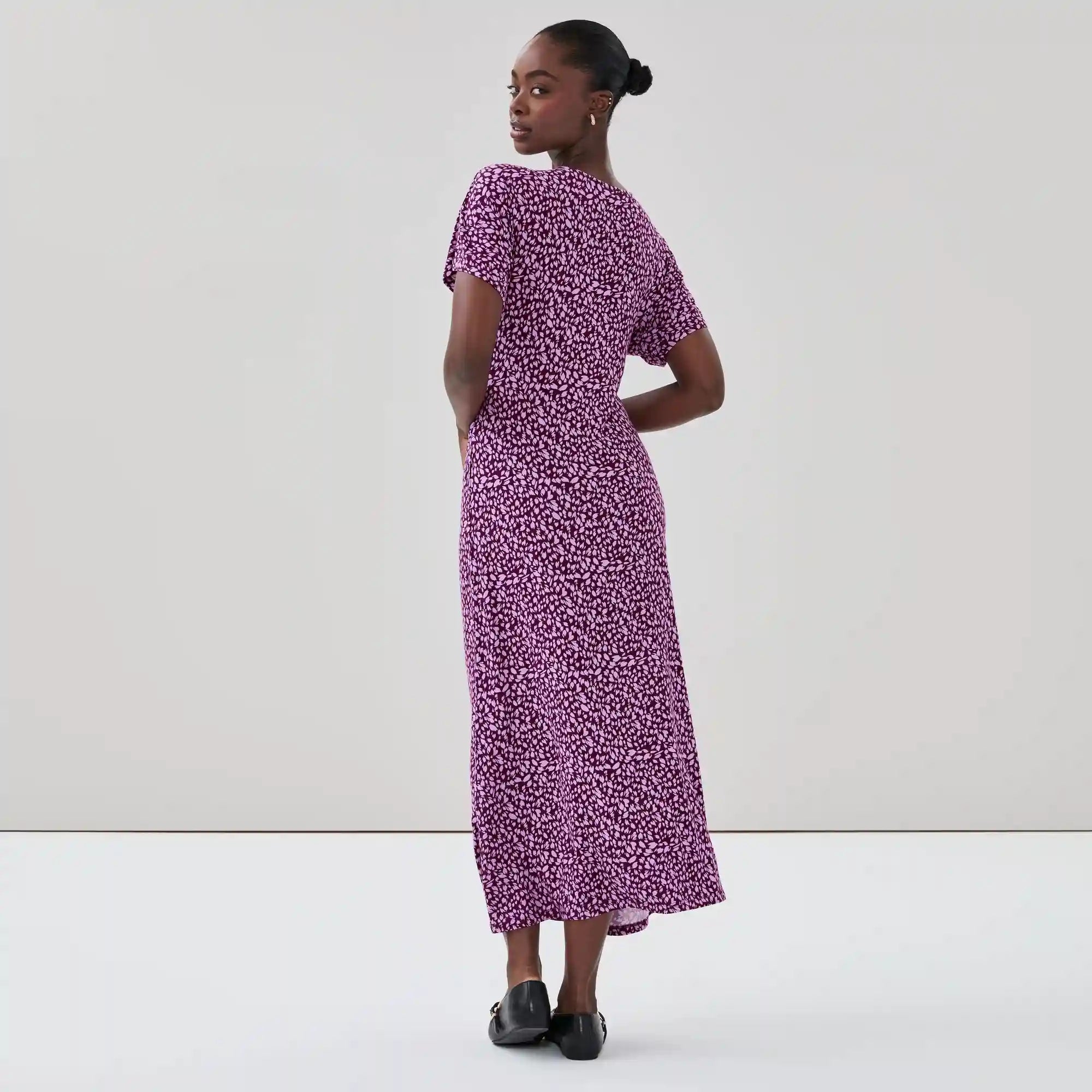 Printed Dolman Sleeve Midi Dress