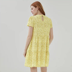 Printed Short Sleeve Tiered Dress