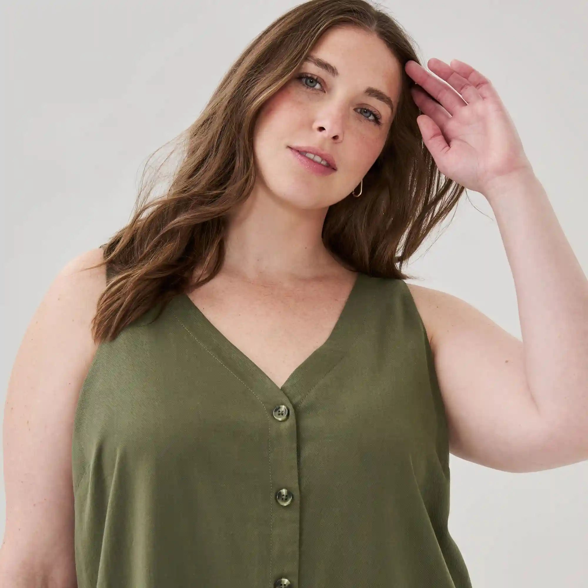 Women+ Button Front Midi Tank Dress