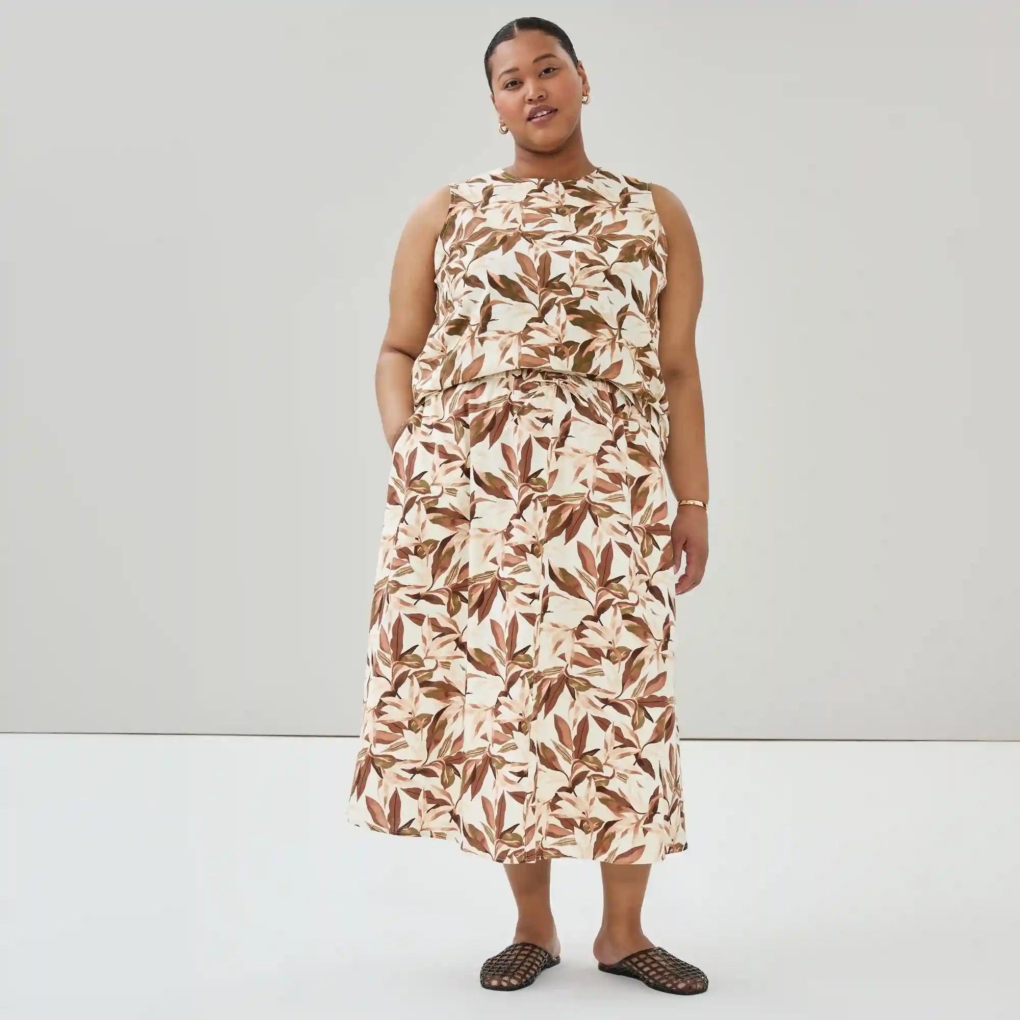 Women+ Linen Blend Printed Midi Skirt