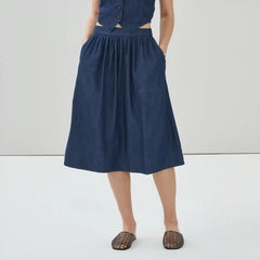 Chambray Dark Wash Midi Skirt