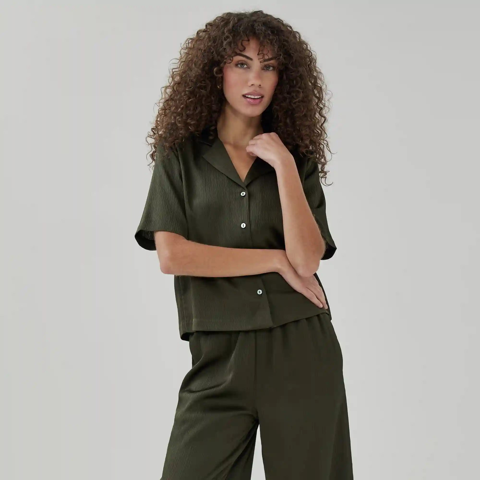 Plisse Satin Camp Shirt