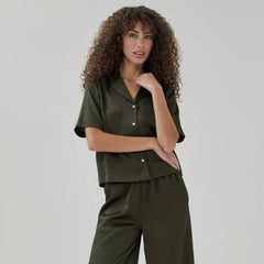 Plisse Satin Camp Shirt