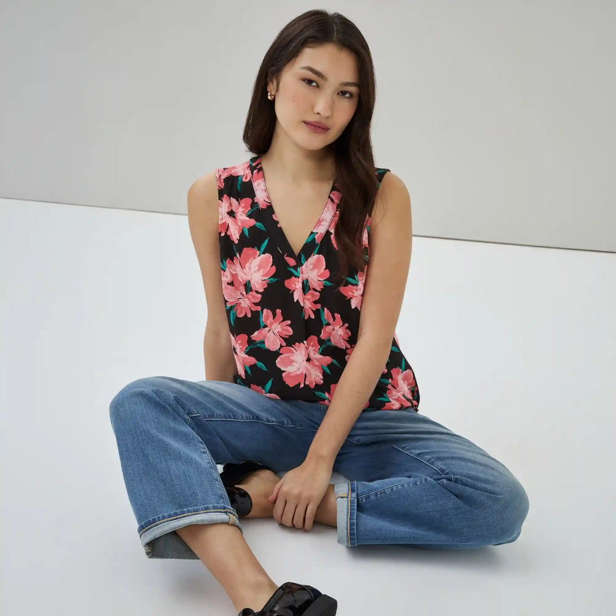 Printed V-Neck Tank Top