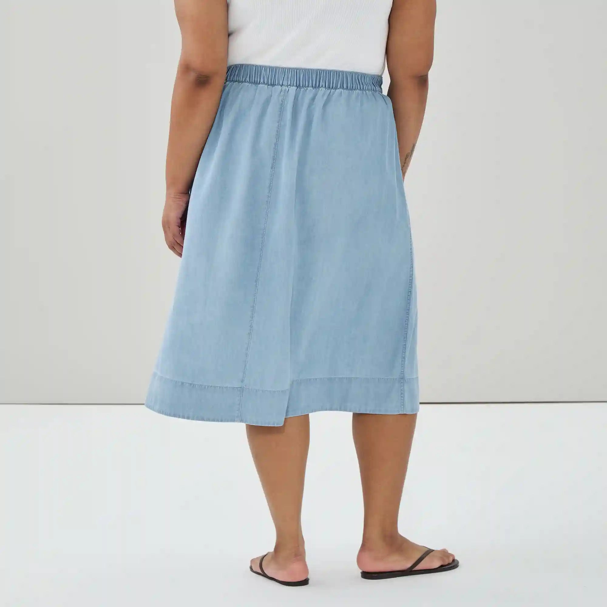 Women+ Chambray Light Wash Midi Skirt