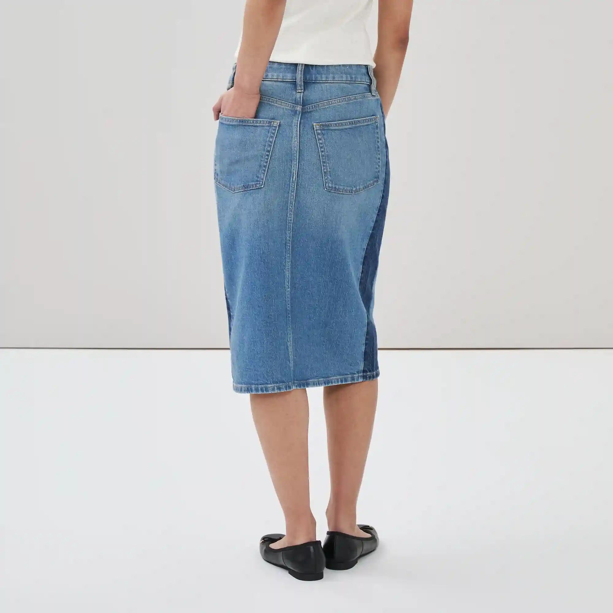 Denim Two Tone Midi Skirt