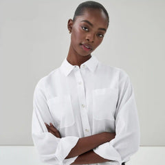 Linen Cotton Cropped Long Sleeve Shirt
