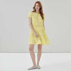 Printed Short Sleeve Tiered Dress
