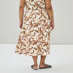 Women+ Linen Blend Printed Midi Skirt