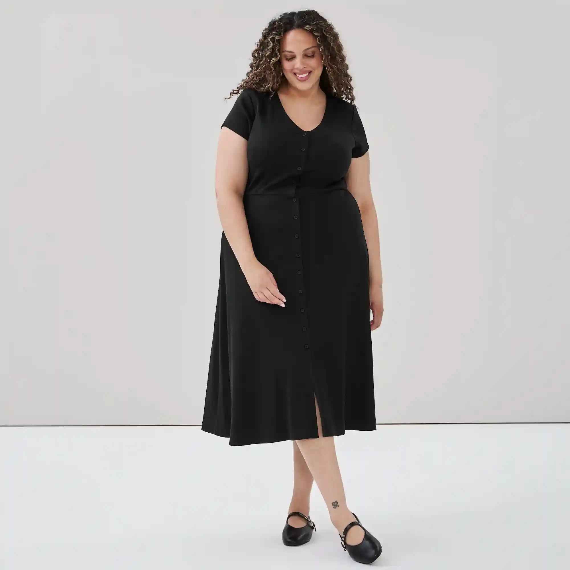 Women+ Button Front Midi Dress