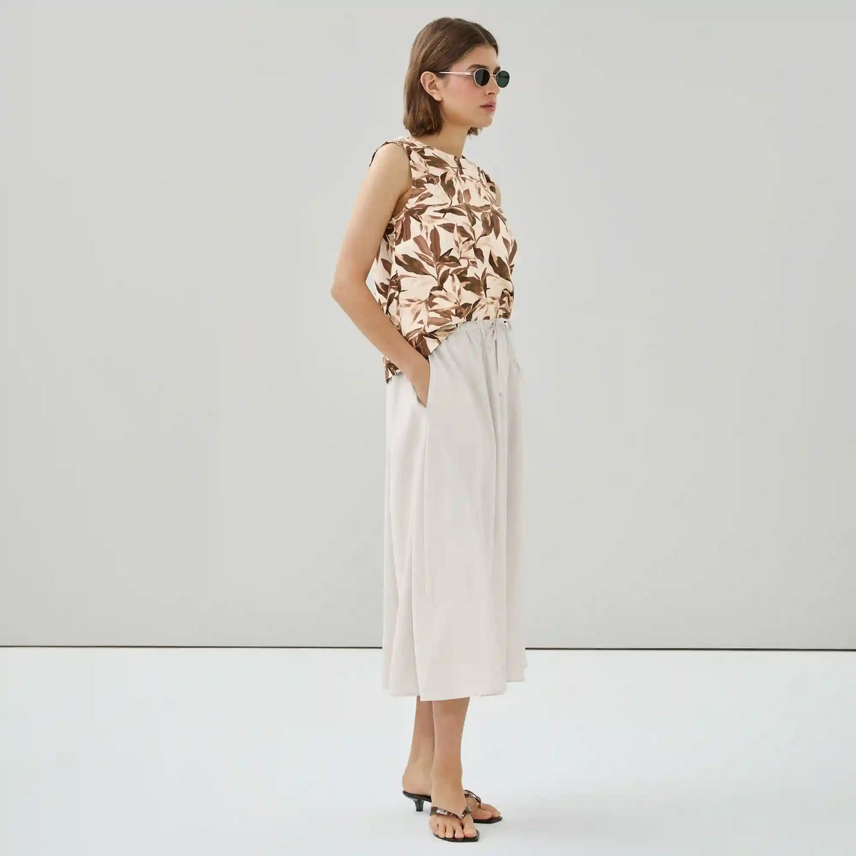 Linen Blend Midi Skirt