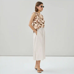 Linen Blend Midi Skirt