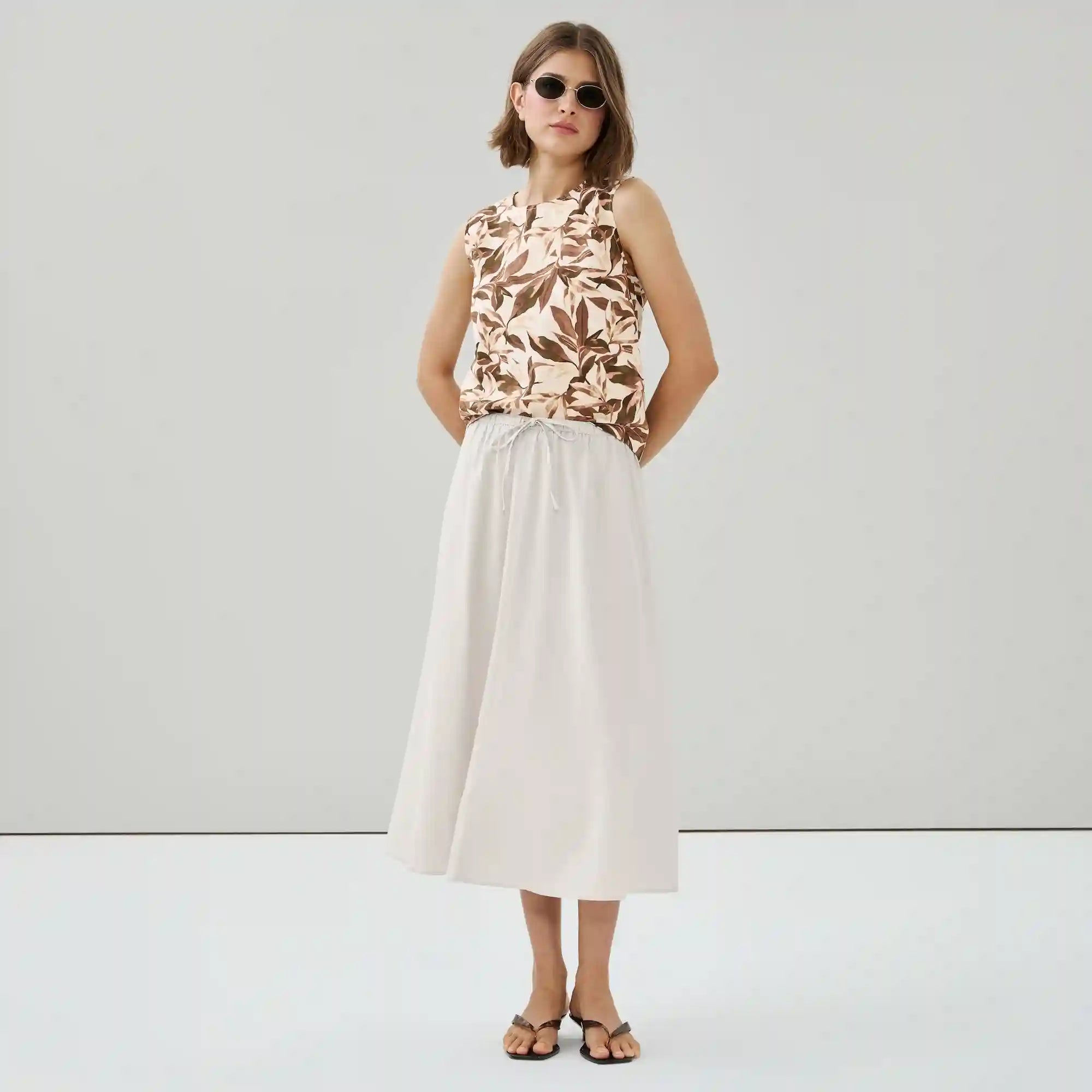 Linen Blend Midi Skirt