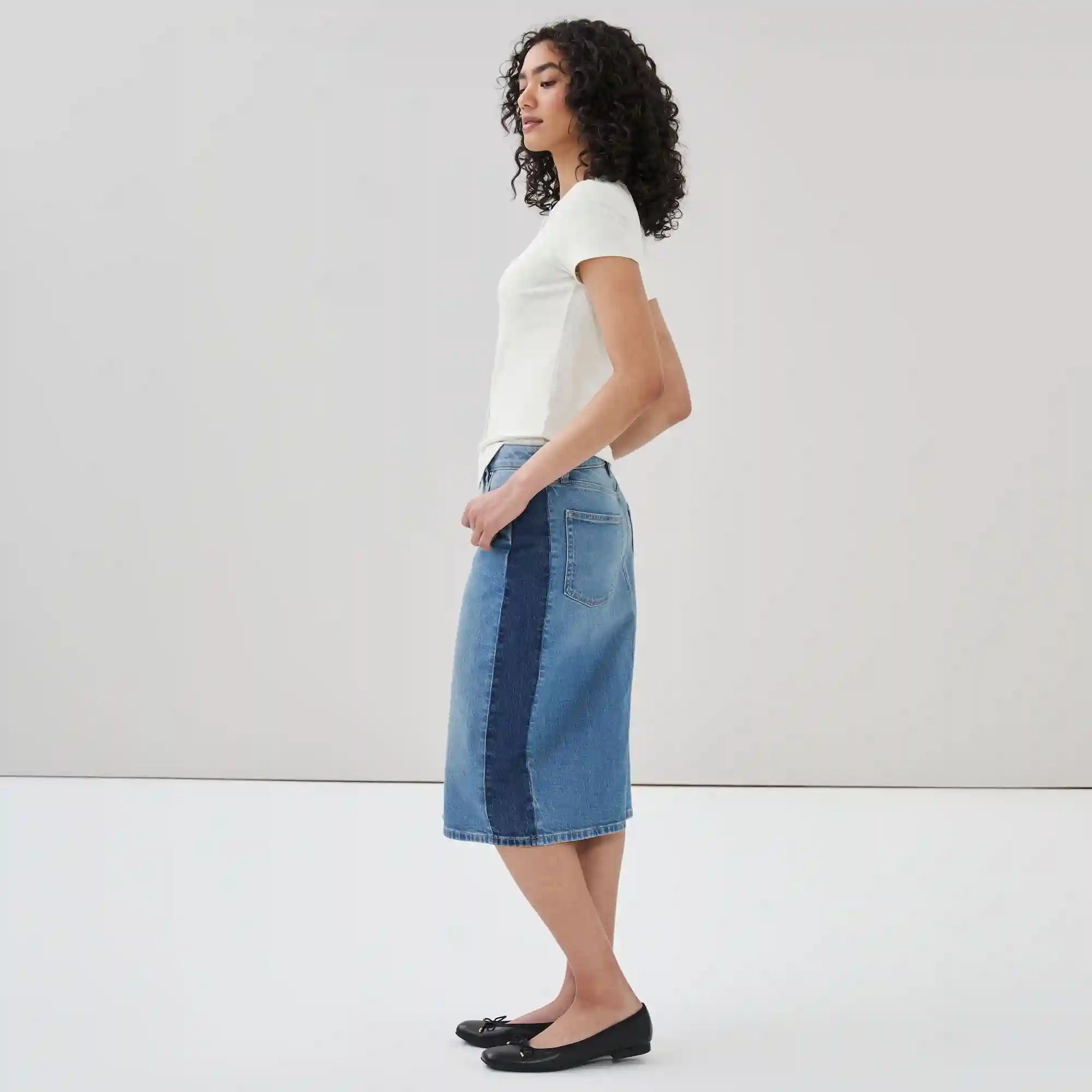 Denim Two Tone Midi Skirt