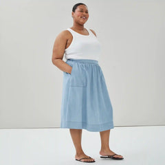 Women+ Chambray Light Wash Midi Skirt