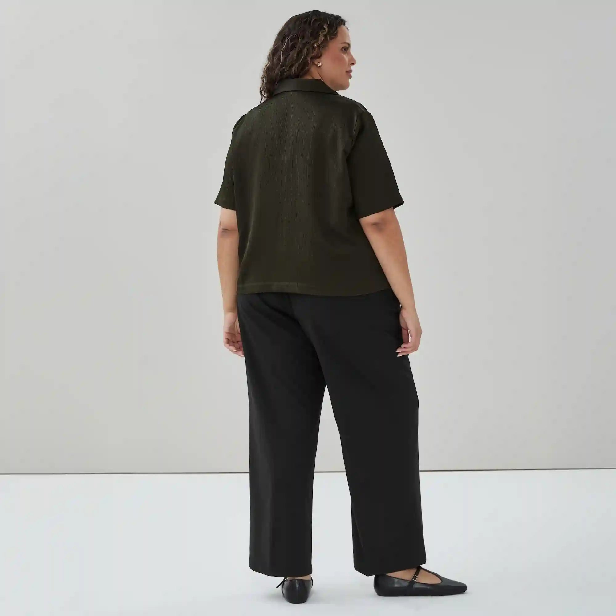 Women+ Plisse Satin Camp Shirt