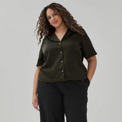 Women+ Plisse Satin Camp Shirt
