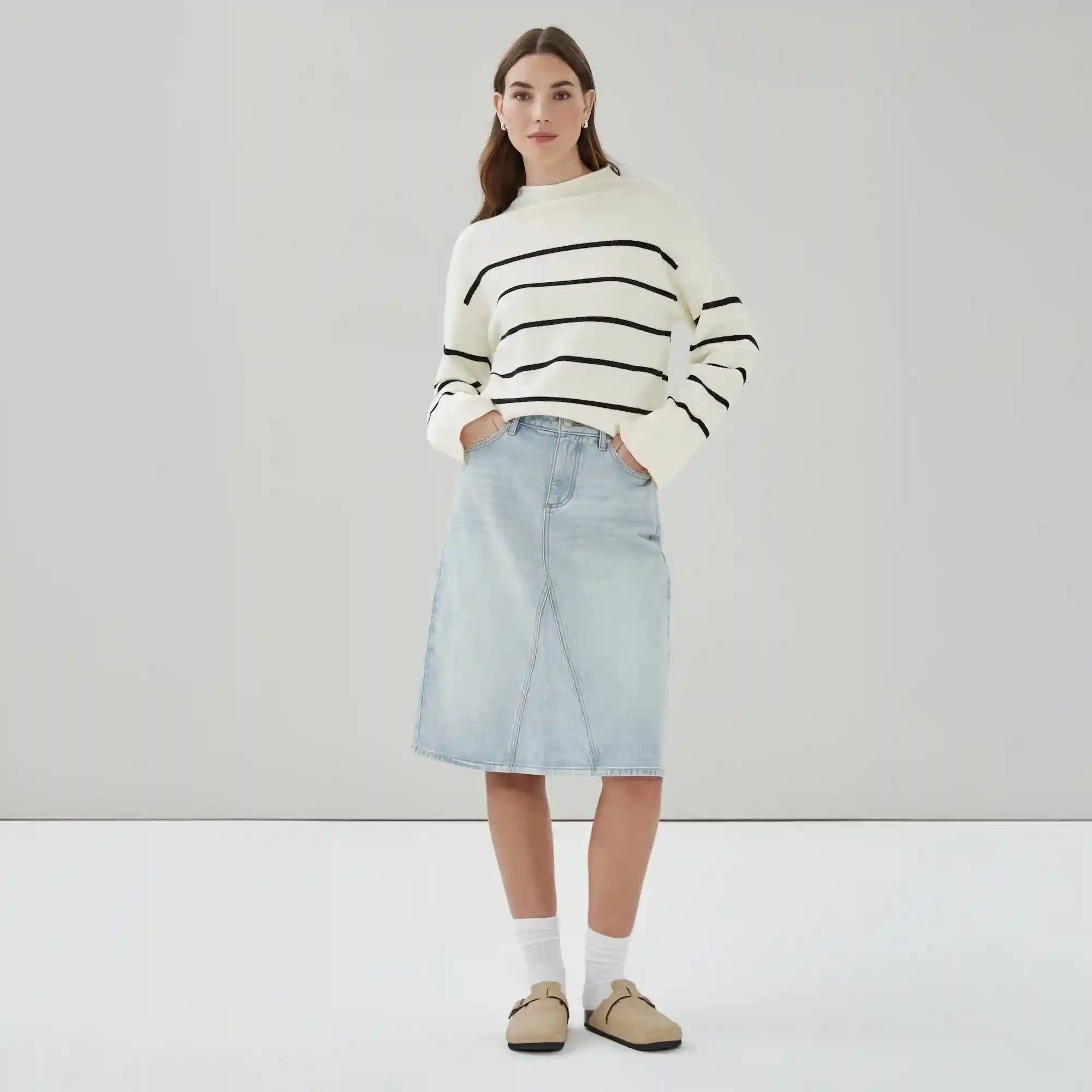 Light Wash Midi Skirt
