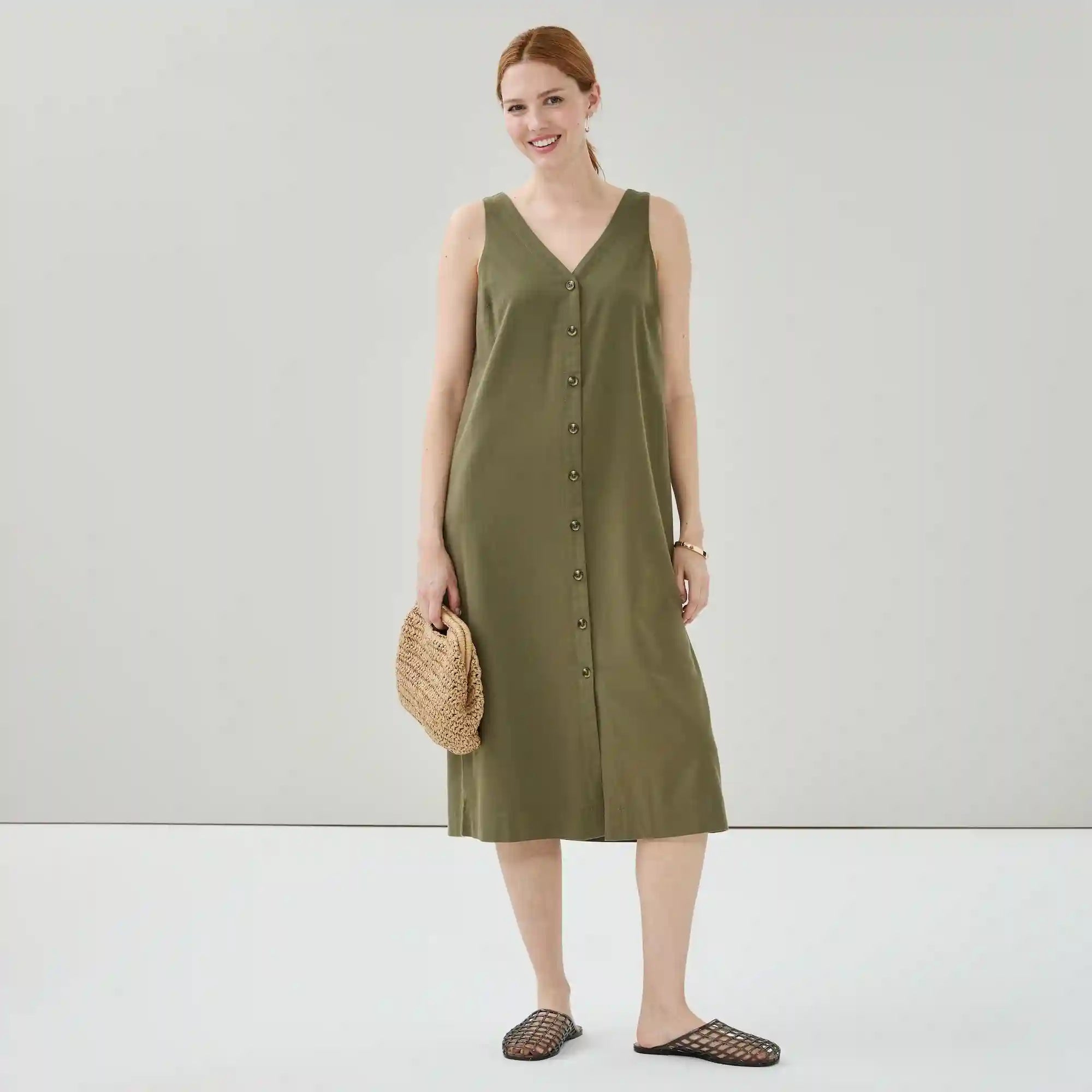 Button Front Midi Dress