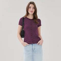 Short Sleeve Striped Cardigan